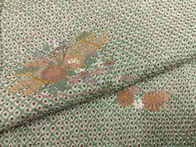 平和屋着物●訪問着　絞り　刺繍　草花文　金糸　正絹　逸品　AABH4138ph