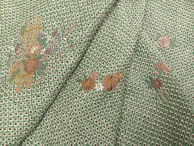 平和屋着物●訪問着　絞り　刺繍　草花文　金糸　正絹　逸品　AABH4138ph
