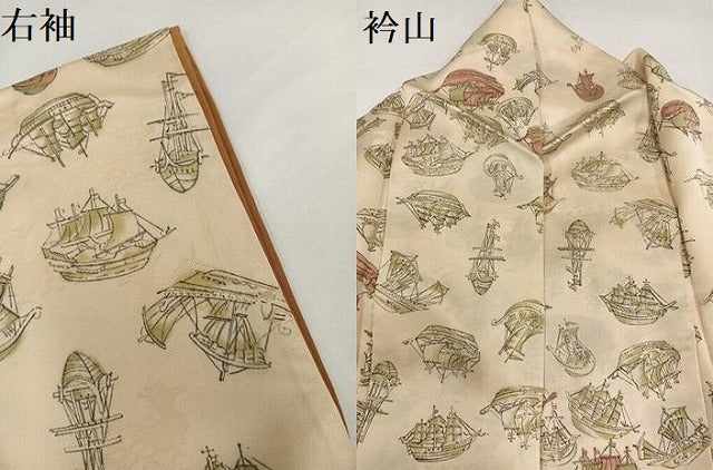 平和屋着物●上質な小紋　手描き　船　正絹　逸品　AABH4140ph