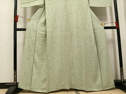 平和屋着物●無地絵羽訪問着　辻が花　刺繍　若芽色　正絹　逸品　AABH4143ph