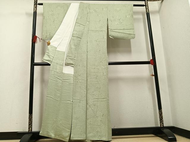 平和屋着物○無地絵羽訪問着 辻が花 刺繍 若芽色 正絹 逸品 AABH4143ph