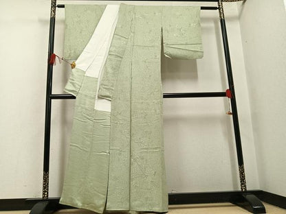 平和屋着物●無地絵羽訪問着　辻が花　刺繍　若芽色　正絹　逸品　AABH4143ph