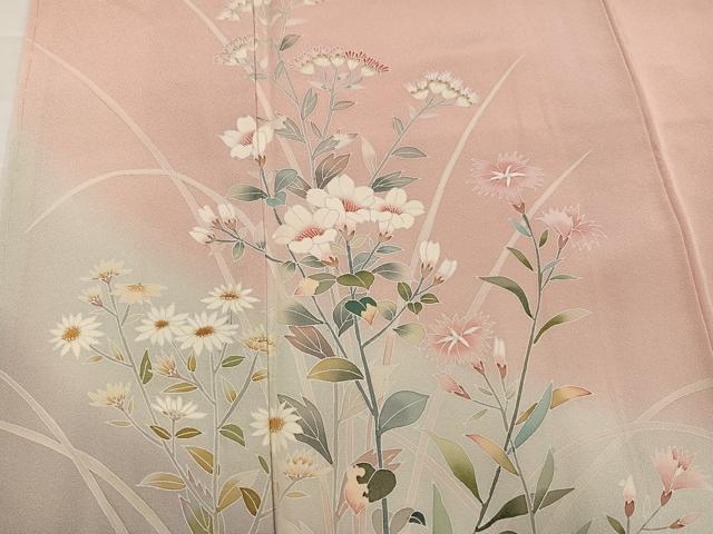 平和屋着物●訪問着　友禅　草花文　暈し染め　正絹　逸品　未使用　AABH4144ph