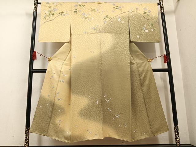 平和屋着物●世界的友禅作家　千地泰弘　訪問着　枝花文　暈し染め　金彩　正絹　逸品　AABH4145ph