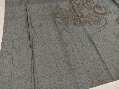 平和屋着物●男性　長襦袢　無双仕立て　作家物　手描き　風景文　金彩　正絹　逸品　AABH4147ph