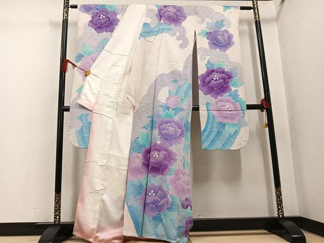 平和屋着物●名門　藤娘きぬたや・総絞り　振袖　草花文　正絹　逸品　AABH4149ph