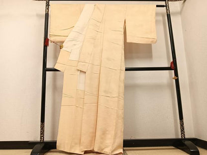 平和屋着物●上質な色無地　吉祥地紋　蜂蜜色　正絹　逸品　AABH4153ph
