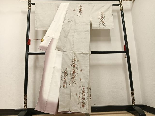 平和屋着物●本場大島紬　訪問着　中国三大刺繍　スワトウ刺繍　汕頭刺繍　更紗唐草文　正絹　逸品　未使用　AABH4156ph