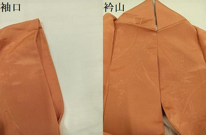 平和屋着物●上質な色無地　草花霞地紋　深支子色　正絹　逸品　AABH4157ph