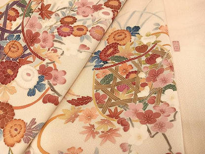 平和屋着物●訪問着　友禅　作家物　花篭文　正絹　逸品　AABH4158ph