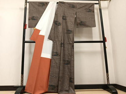 平和屋着物●本場大島紬　カタス9マルキ　風景文　正絹　逸品　未使用　AABH4162ph