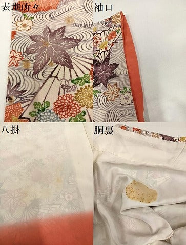 平和屋着物●上質な小紋　型染め　扇面草花文　正絹　逸品　AABH4163ph