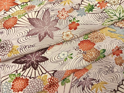 平和屋着物●上質な小紋　型染め　扇面草花文　正絹　逸品　AABH4163ph