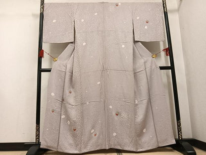 平和屋着物●訪問着　絞り　刺繍　雪輪花文　金糸　正絹　逸品　AABH4164ph