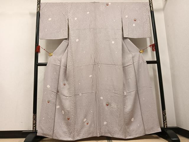 平和屋着物●訪問着　絞り　刺繍　雪輪花文　金糸　正絹　逸品　AABH4164ph