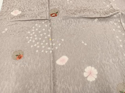 平和屋着物●訪問着　絞り　刺繍　雪輪花文　金糸　正絹　逸品　AABH4164ph