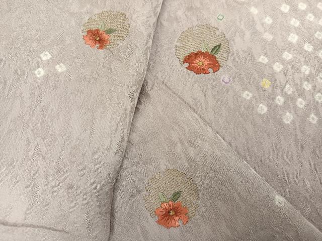 平和屋着物●訪問着　絞り　刺繍　雪輪花文　金糸　正絹　逸品　AABH4164ph