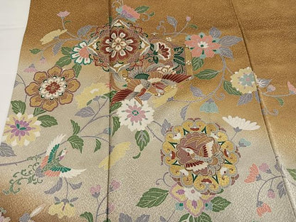 平和屋着物●訪問着　鳳凰花唐草文　暈し染め　金彩　正絹　逸品　AABH4165ph
