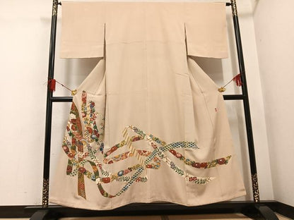 平和屋着物●本加賀友禅作家　窪田裕兆　色留袖　草花青海波　正絹　逸品　AABH4167ph