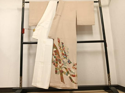平和屋着物●本加賀友禅作家　窪田裕兆　色留袖　草花青海波　正絹　逸品　AABH4167ph