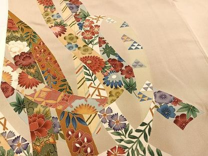 平和屋着物●本加賀友禅作家　窪田裕兆　色留袖　草花青海波　正絹　逸品　AABH4167ph