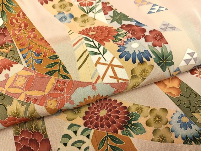 平和屋着物●本加賀友禅作家　窪田裕兆　色留袖　草花青海波　正絹　逸品　AABH4167ph