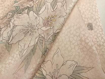 平和屋着物●本加賀友禅作家　奥田勝将　長襦袢　袷　草花文　正絹　逸品　AABH4170ph