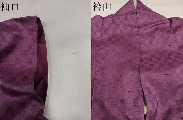平和屋着物●上質な紬　綾織　市松地紋　色無地　京紫色　正絹　逸品　AABH4171ph