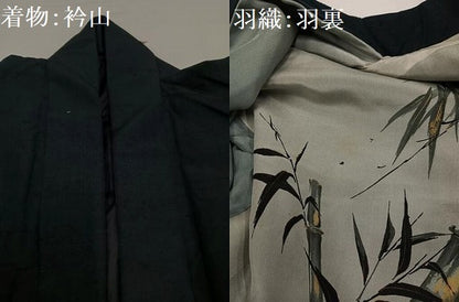 平和屋着物●男性　紬　アンサンブル　色無地　百入茶色　正絹　逸品　AABH4172ph