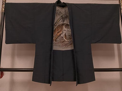 平和屋着物●男性　紬　アンサンブル　色無地　百入茶色　正絹　逸品　AABH4172ph
