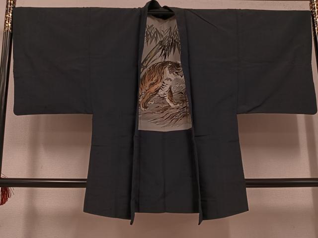 平和屋着物●男性　紬　アンサンブル　色無地　百入茶色　正絹　逸品　AABH4172ph