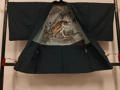 平和屋着物●男性　紬　アンサンブル　色無地　百入茶色　正絹　逸品　AABH4172ph