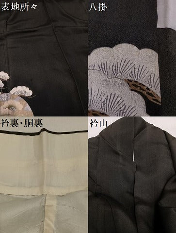 平和屋着物●アンティーク　大正ロマン　黒留袖　浜松花車文　暈し染め　金彩　正絹　逸品　AABH4178ph