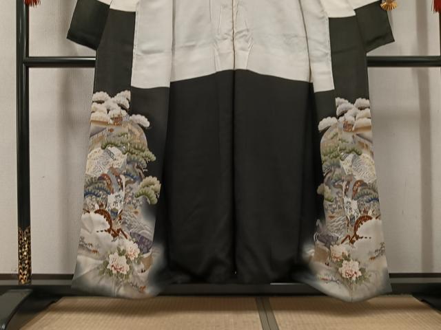 平和屋着物●アンティーク　大正ロマン　黒留袖　浜松花車文　暈し染め　金彩　正絹　逸品　AABH4178ph