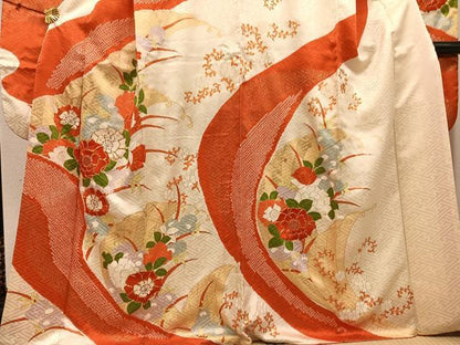 平和屋着物●豪華振袖　駒刺繍　絞り　草花文　金彩　正絹　逸品　AABH4180ph
