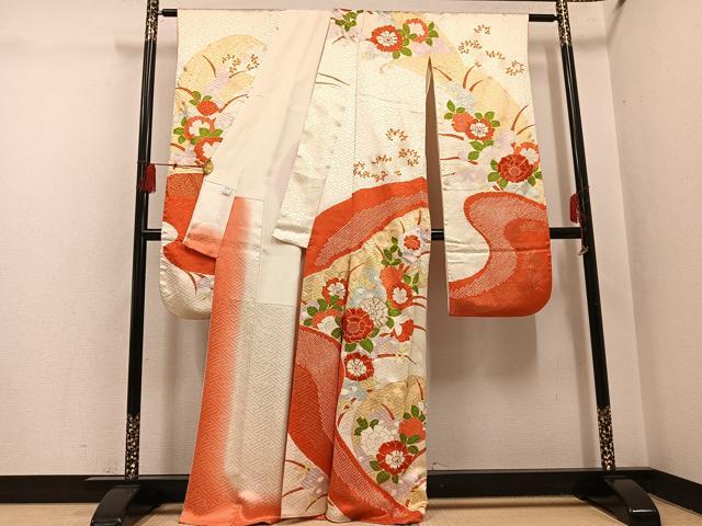 平和屋着物●豪華振袖　駒刺繍　絞り　草花文　金彩　正絹　逸品　AABH4180ph