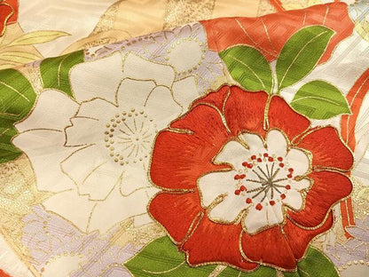 平和屋着物●豪華振袖　駒刺繍　絞り　草花文　金彩　正絹　逸品　AABH4180ph