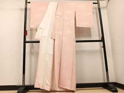 平和屋着物●上質な色無地　流水花地紋　肌色　正絹　逸品　未使用　AABH4181ph