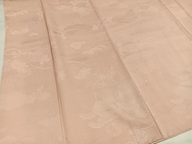 平和屋着物●上質な色無地　流水花地紋　肌色　正絹　逸品　未使用　AABH4181ph