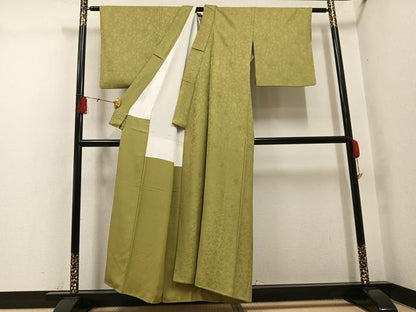 平和屋着物●上質な色無地　花唐草地紋　木蘭色　正絹　逸品　AABH4184ph