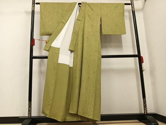 平和屋着物●上質な色無地　花唐草地紋　木蘭色　正絹　逸品　AABH4184ph