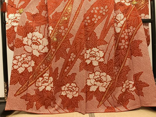 平和屋着物●豪華振袖　絞り　草花文　金彩　正絹　逸品　AABH4185ph