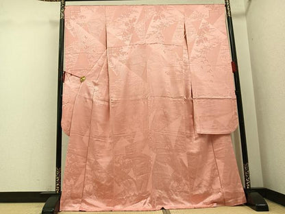 平和屋着物●豪華振袖　花蝶地紋　色無地　一斤染色　正絹　逸品　AABH4186ph