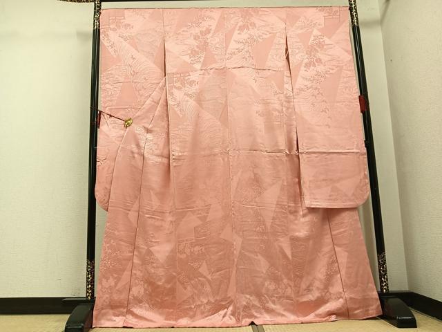 平和屋着物●豪華振袖　花蝶地紋　色無地　一斤染色　正絹　逸品　AABH4186ph