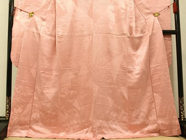平和屋着物●豪華振袖　花蝶地紋　色無地　一斤染色　正絹　逸品　AABH4186ph
