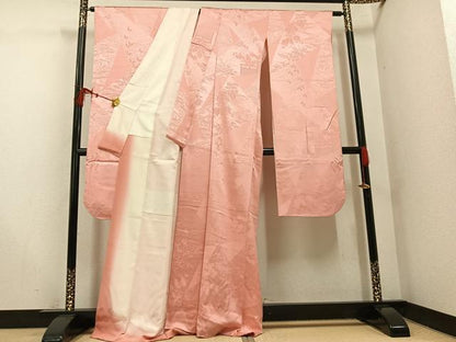 平和屋着物●豪華振袖　花蝶地紋　色無地　一斤染色　正絹　逸品　AABH4186ph