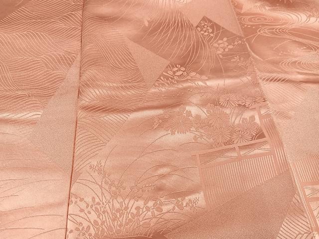 平和屋着物●豪華振袖　花蝶地紋　色無地　一斤染色　正絹　逸品　AABH4186ph