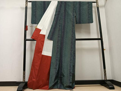 平和屋着物●本場大島紬　花唐草間道　正絹　逸品　AABH4187ph