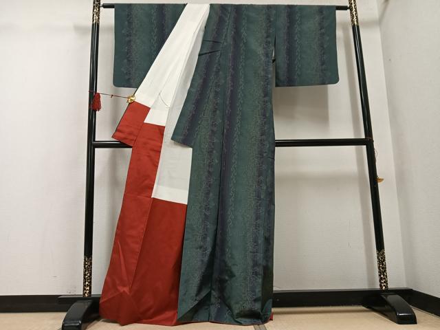 平和屋着物●本場大島紬　花唐草間道　正絹　逸品　AABH4187ph