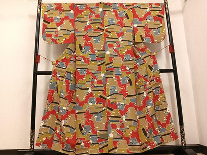 平和屋着物●上質な小紋　城　天守　正絹　逸品　AABH4193ph